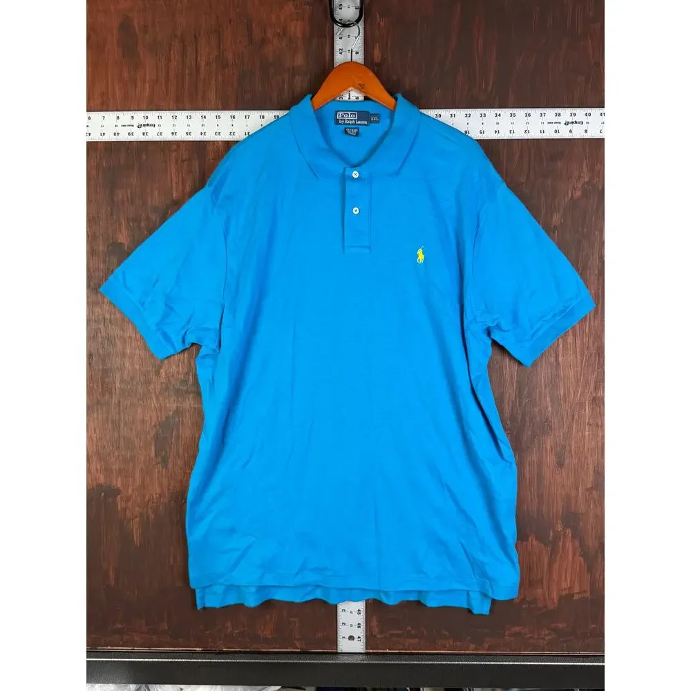 Polo Ralph Lauren Short Sleeve Shirt Vintage Blue Yellow Logo‎ Mens 2XL Cotton